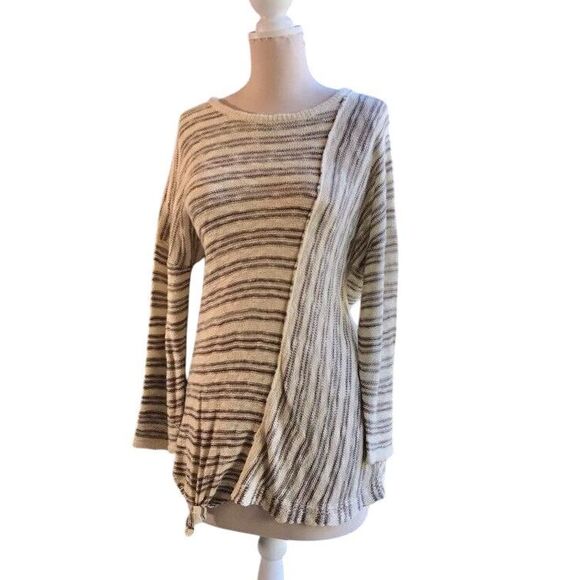 Democracy Striped Knit Sweater Asymmetric Design Boho Merino Wool Pullover‎ M - Picture 1 of 5